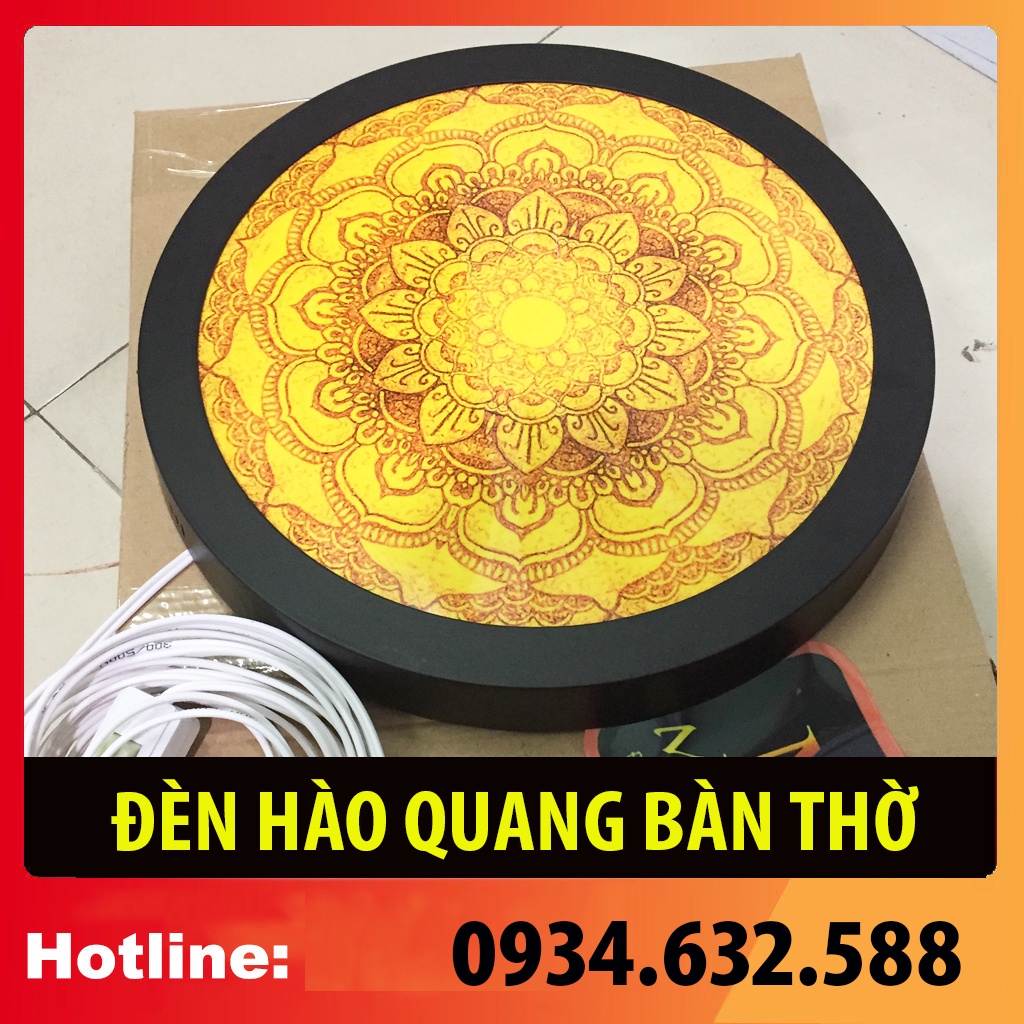 [SALE HOT] Đèn Hào Quang in họa tiết tranh trúc chỉ 198, khung sắt, Đường kính 30cm (đặt tượng thờ cao 25cm đến 40cm)