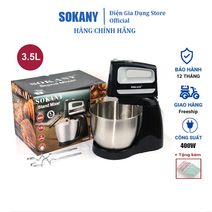 Máy đánh trứng cầm tay kèm đế trộn 3.5L chính hãng SOKANY công suát lớn 400W [BH 2 Tháng]