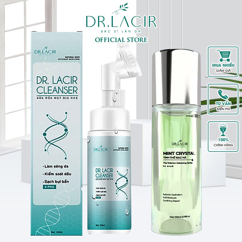 [NEW] Bộ Chăm Sóc Da Mặt DR.LACIR (Sữa Rửa Mặt Bạc Hà Kiềm Dầu 150ml + Toner Tinh Thể Bạc Hà 100ml) DR102