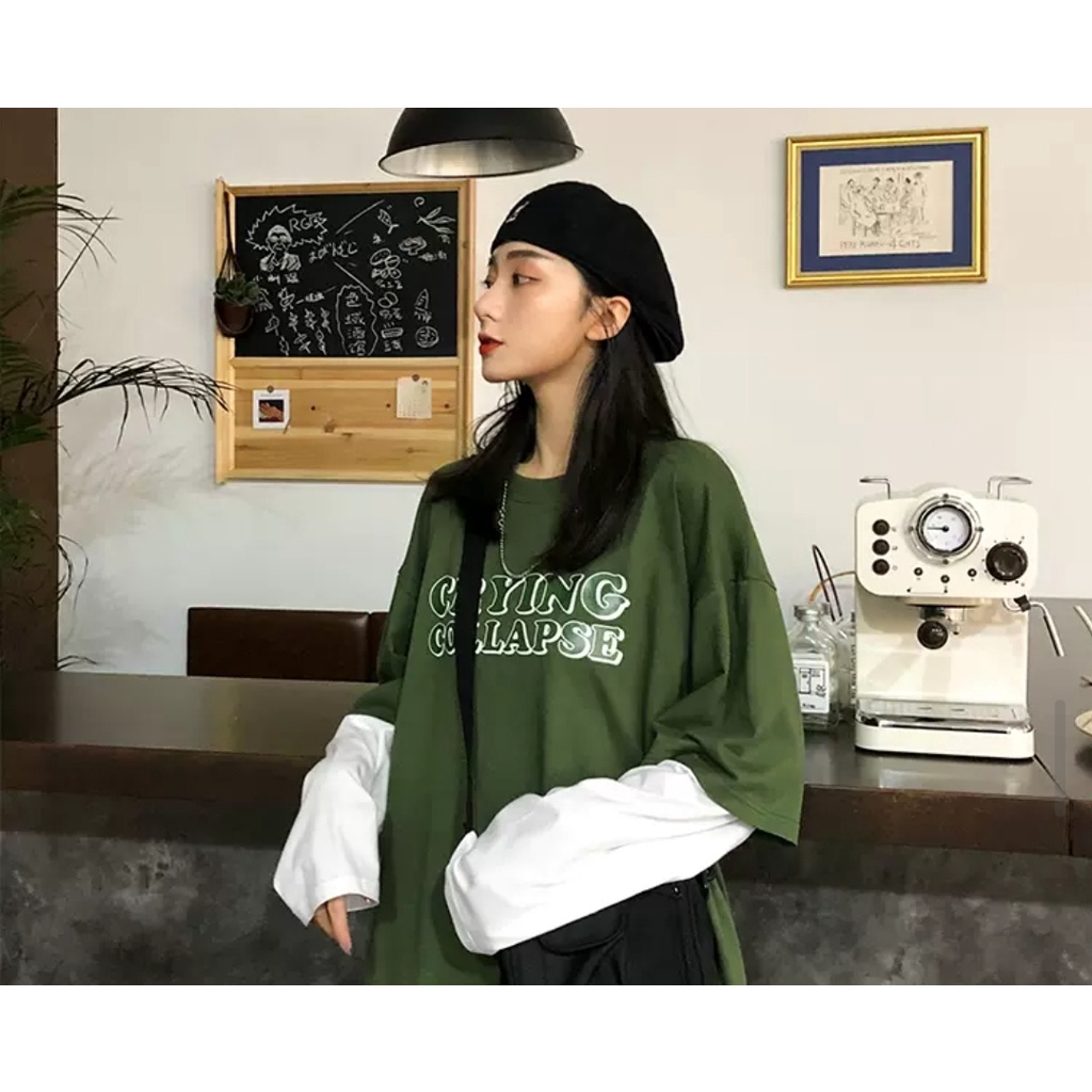 Áo dài tay ráp tay MEANSTORE phông Unisex nam nữ tee oversize form rộng pull Ulzzang Hàn Quốc vải mềm - Xanh trắng