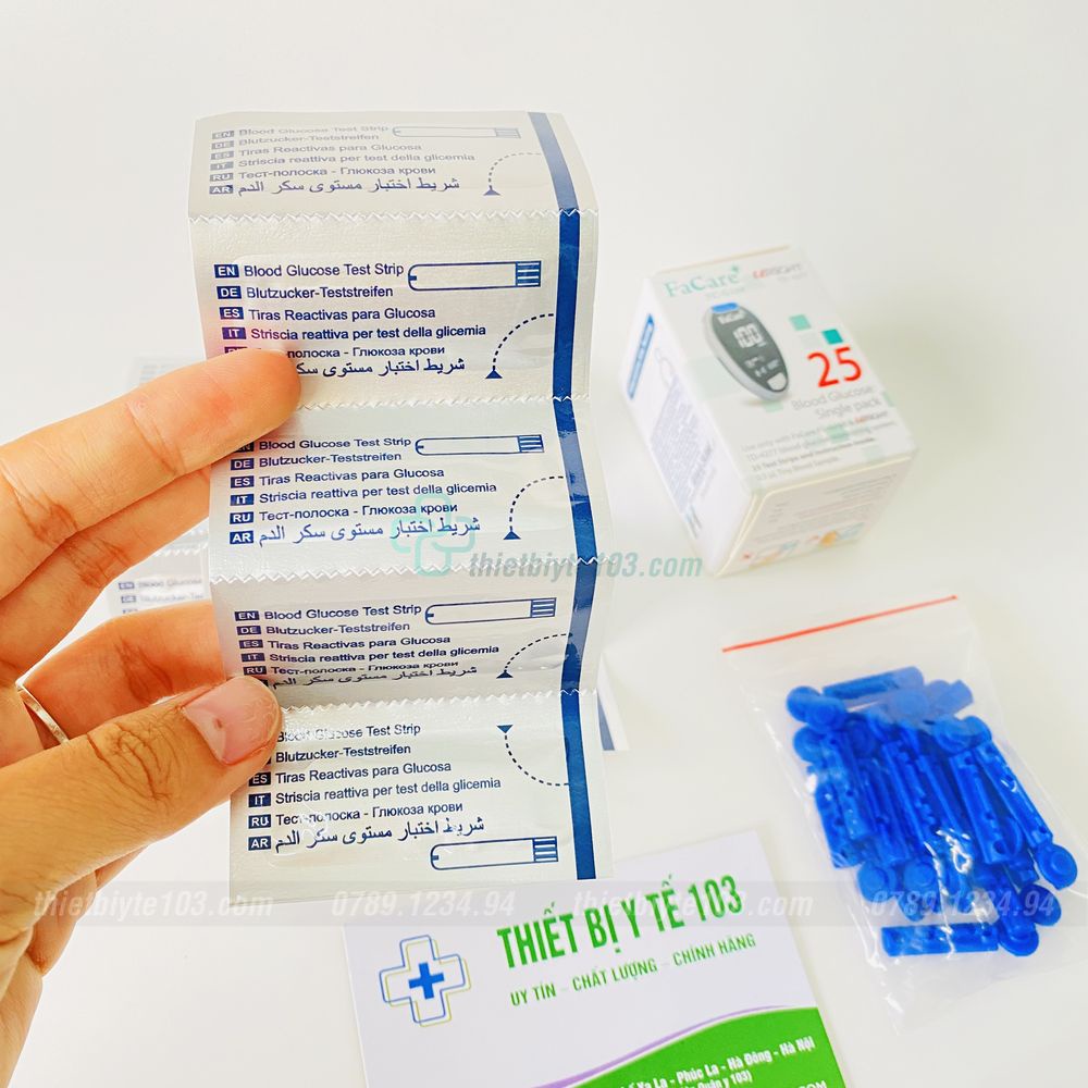 Que Thử Đường Huyết FACARE Dùng Cho Máy Đo G168/G1168 - Dùng Test Chỉ Số Đường Huyết - Đo Chính Xác - Date Mới