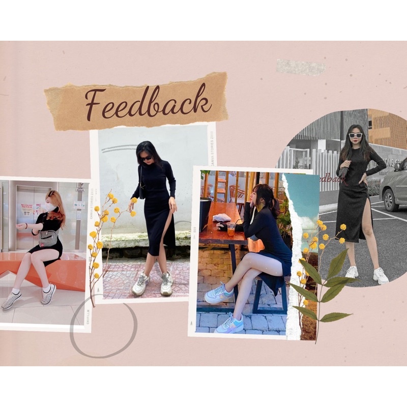 Đầm Body Tay Dài Xẻ Tà Style Ulzzang Chất Thun Bozip (ảnh thật sàn)✨