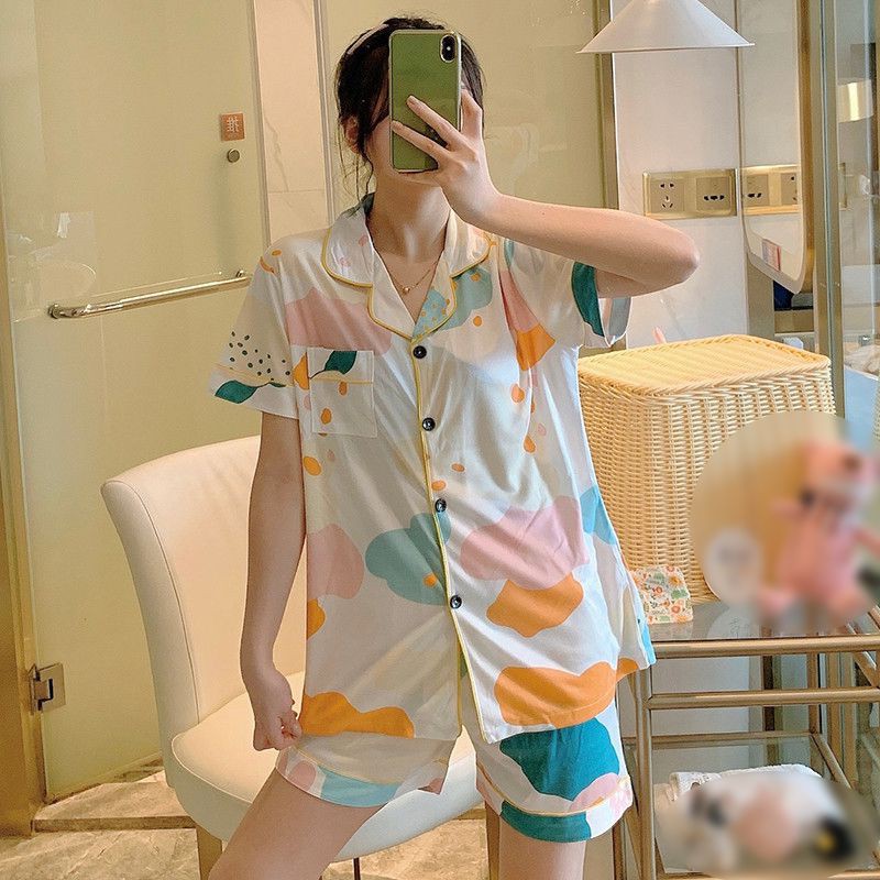 Bộ Đồ Ngủ Pijama Ngắn Tay Họa Tiết Hoạt Hình Đáng Yêu Cho Nữ