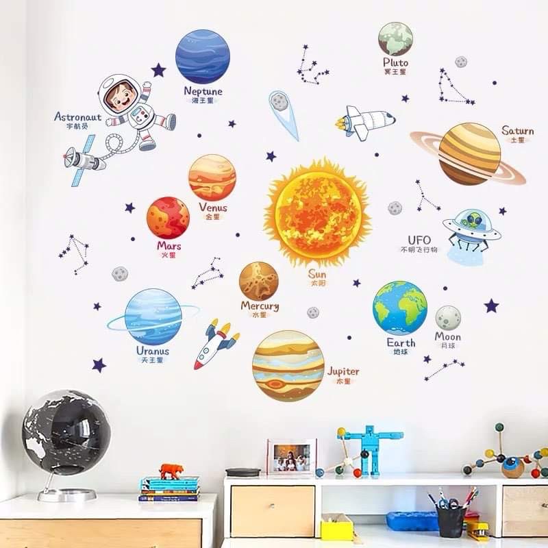 Decal Dán tường cho bé mẫu Vũ Trụ ( kt sau dán 1m3*1m2)
