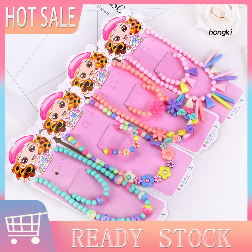 Bộ Vòng Tay / Vòng cổ Chuỗi Hạt Nhiều Màu Sắc Xinh Xắn Cho Bé Gái