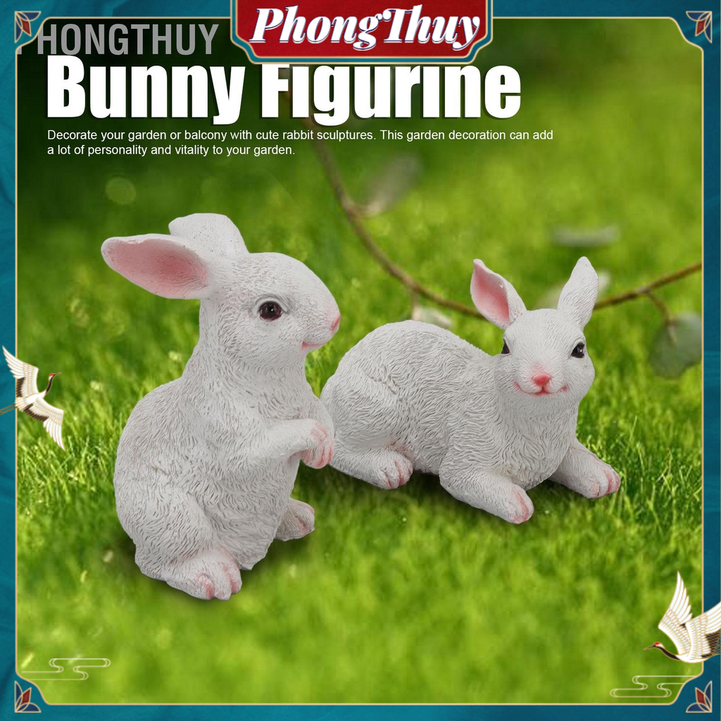 1 Cặp Tượng Thỏ Bằng Nhựa Resin Trang Trí Sân Vườn Ban công
