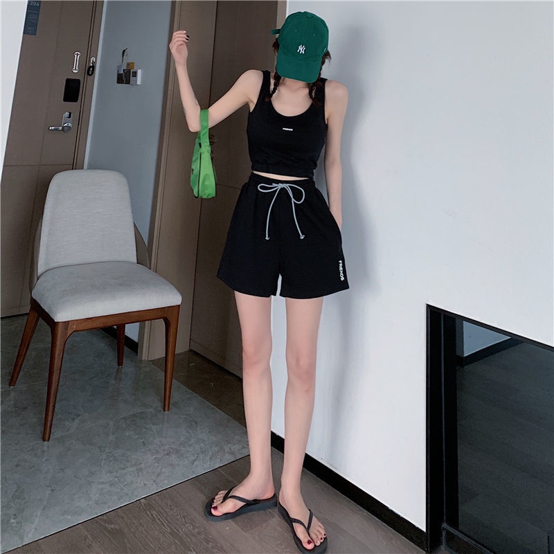 Bộ Đồ Thể Thao Áo Sát Nách Phối Quần Dài Dáng Rộng Phối Dây Rút Thời Trang Mùa Hè Cho Nữ