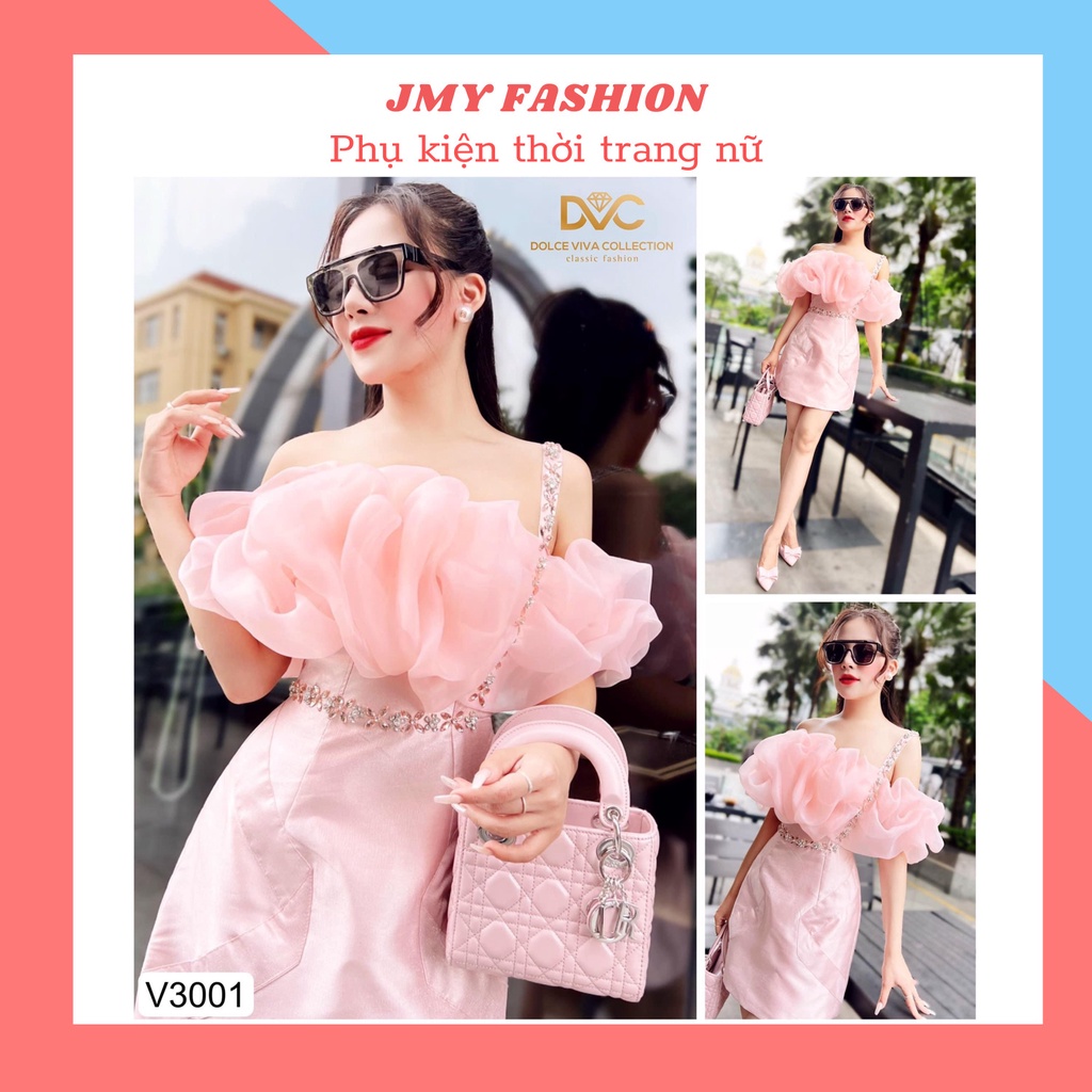 V3001 Váy hồng tafta dáng A ngắn trễ vai dự tiệc - (DVC&ACC) Dolce viva colection