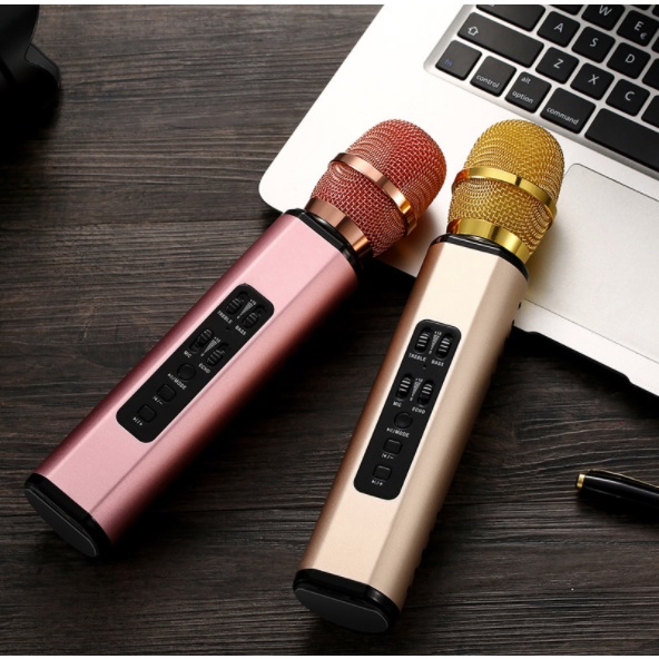 Micro karaoke cầm tay kết nối bluetooth chuyên nghiệp, nhỏ gọn, loa kép