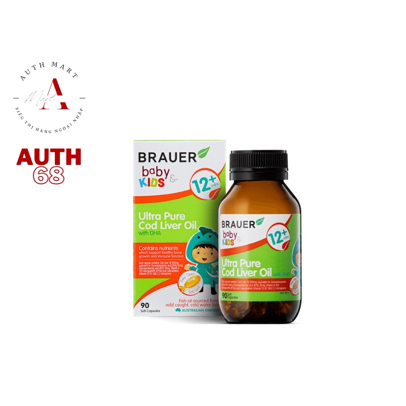 Thực Phẩm Bảo Vệ Sức Khỏe BRAUER BABY & KIDS ULTRA PURE COD LIVER OIL WITH DHA 90 VIÊN CHÍNH HÃNG