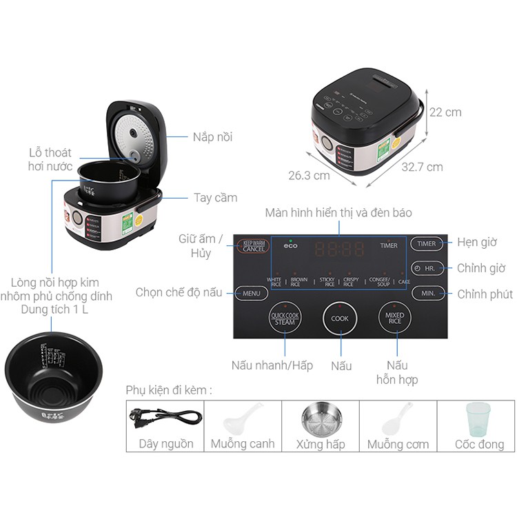 [Mã ELHADEV giảm 4% đơn 300K] Nồi cơm điện Toshiba RC-10IX1PV / RC-18IX1PV