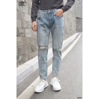 Quần jean rách gối dáng vừa - q554