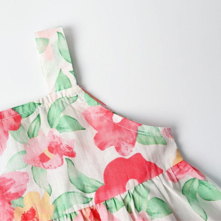 Váy Bé Gái Carrot Hai Dây, Họa Tiết Hoa Huệ Tây Màu Đỏ Xinh Xắn, Chất Liệu Thô Cotton Thấm Hút Mồ Hôi Tốt