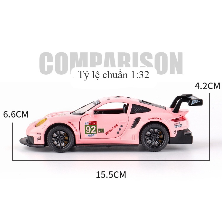 Mô hình xe ô tô Porsche 911 RSR KAVY bằng hợp kim nguyên khối có nhạc và đèn mở 6 cửa