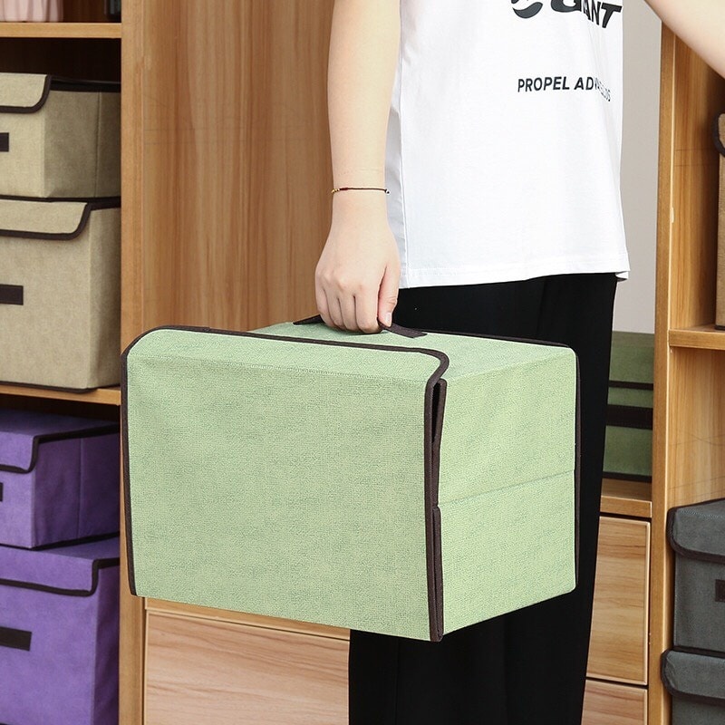 Combo 2 hộp vải đựng quần áo, đồ lót - Hộp túi vải gấp gọn đựng đồ đa năng có nắp decor nhà cửa -0020