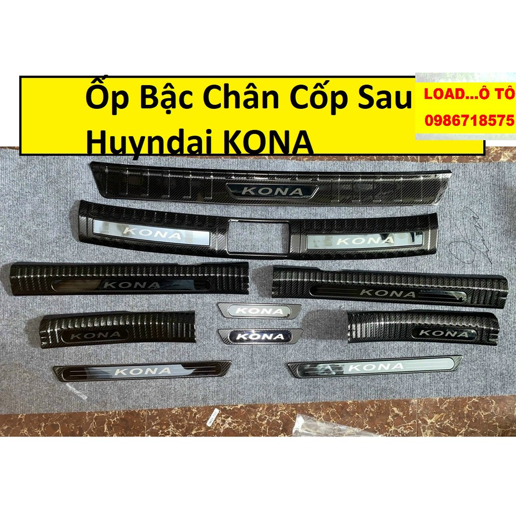 Ốp Bậc Cửa, Nẹp Bước Chân, Cốp Sau Xe Huyndai KONA 2022-2018 Mẫu Vân Cao Cấp, Hàng Mặt Bóng Mới Nhất