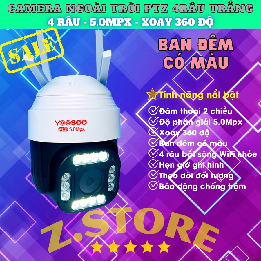 Camera Yoosee PTZ 5.0 MPX 15 led - Gray, đàm thoại 2 chiều, chống nước, hàng chính hãng camera wifi ptz 4 râu trắng