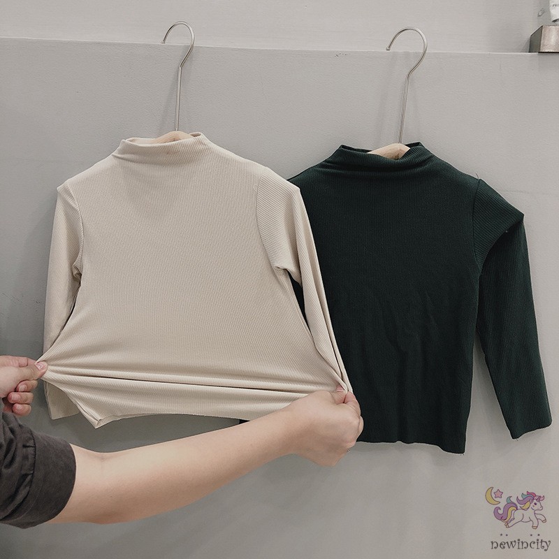 Áo nỉ dài tay cổ lửng màu trơn thời trang Hàn Quốc cho bé gái