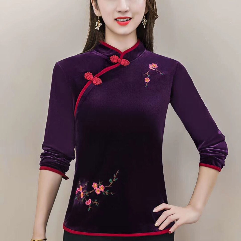 Đầm Sườn Xám Cách Tân Vải Nhung Phong Cách Trung Hoa 2021