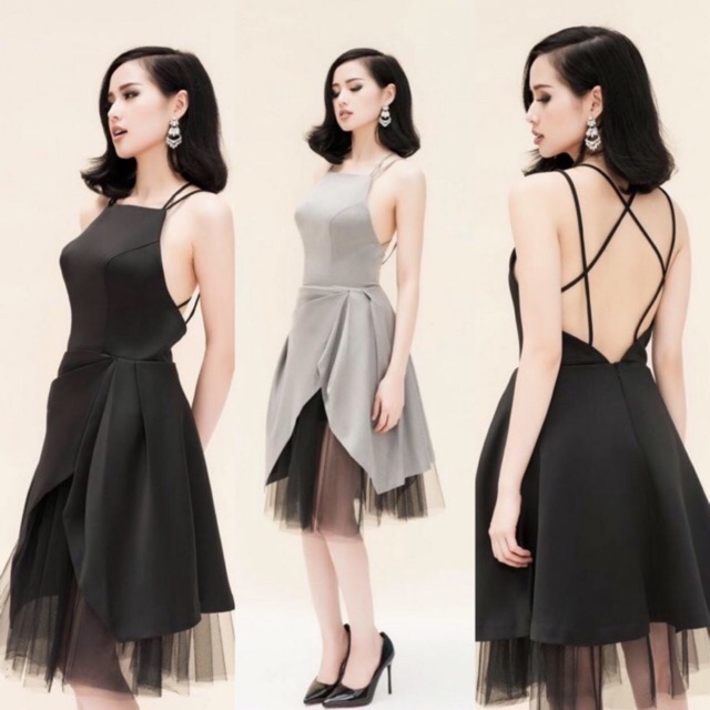 Đầm váy xoè thiết kế co cấp phối lưới hở lưng (hàng có nhiều size)