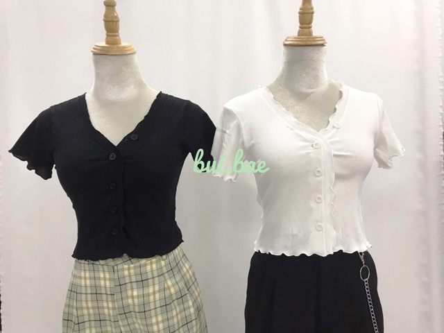Áo crop top phối cúc gài nhun beo anh that (kèm video)