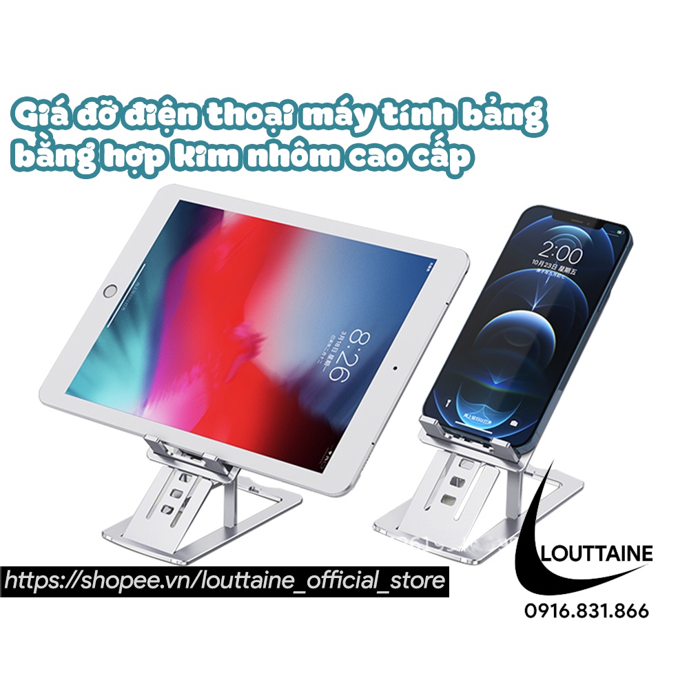 Giá đỡ điện thoại máy tính bảng tablet cho iPhone iPad Surface hợp kim nhôm cao cấp có thể gấp gọn 6 nấc chỉnh độ cao