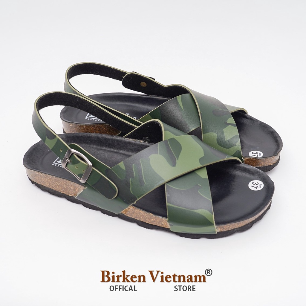 [ New Style ] Mã R11 Sandal ĐẾ TRẤU Da PU Camo Rằn Ri Quai Đan Chéo Unisex Birken Vietnam Bioline