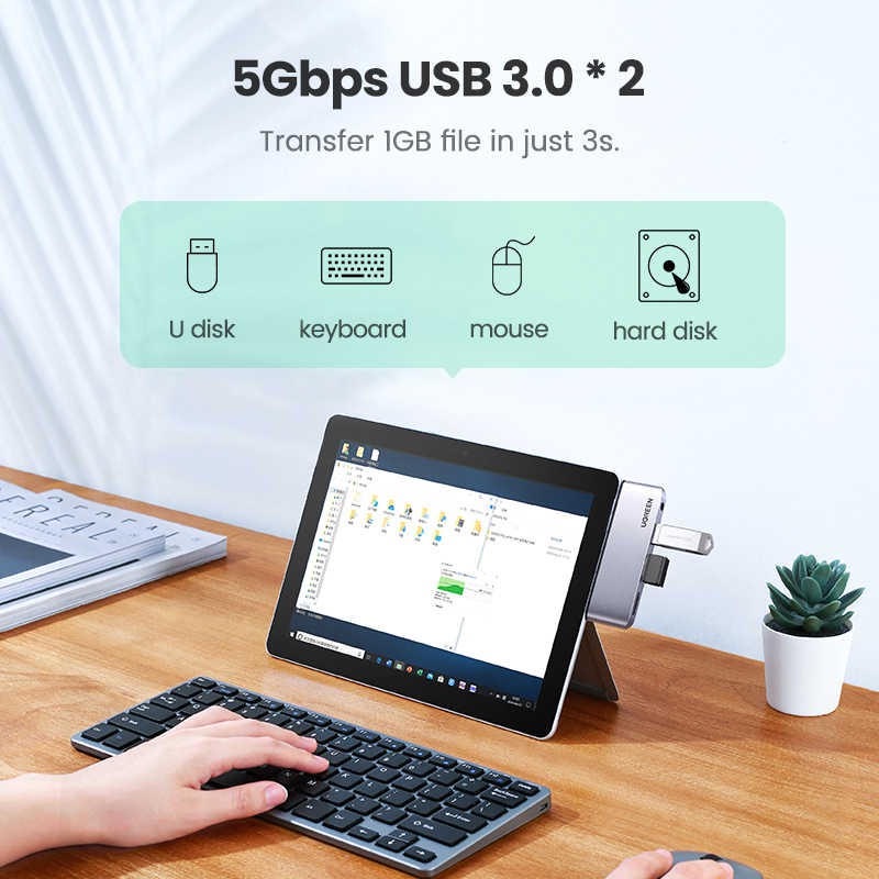 Bộ chuyển đổi Type-C sang HDMI/Hub USB 3.0/Audio 3.5mm cho Surface Go Ugreen 80332