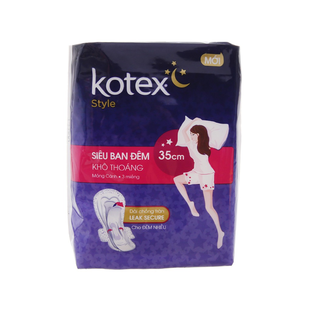 Băng vệ sinh ban đêm Kotex Style khô thoáng siêu mỏng có cánh 3 miếng 35cm