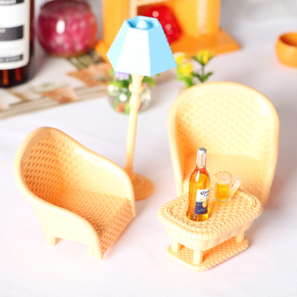 Mô Hình Bộ Bàn Ghế Mây Mini Dùng Để Trang Trí Phòng Khách