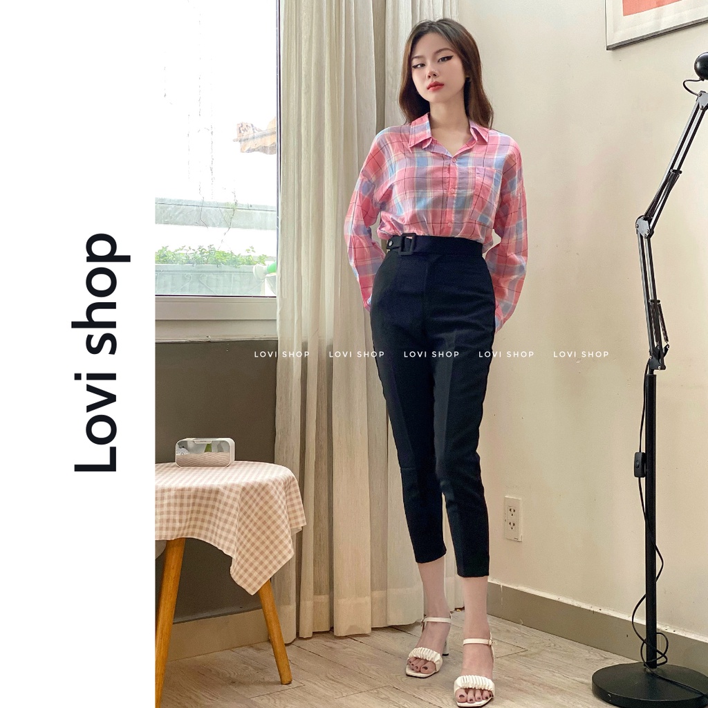 Quần tây baggy khoen vuông công sở hai màu Basic LOVI