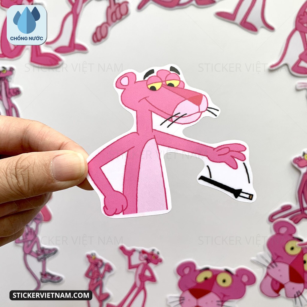 Bộ sticker Báo Hồng - Pink Panther decal hình dán chống nước trang trí xe, laptop, nón bảo hiểm