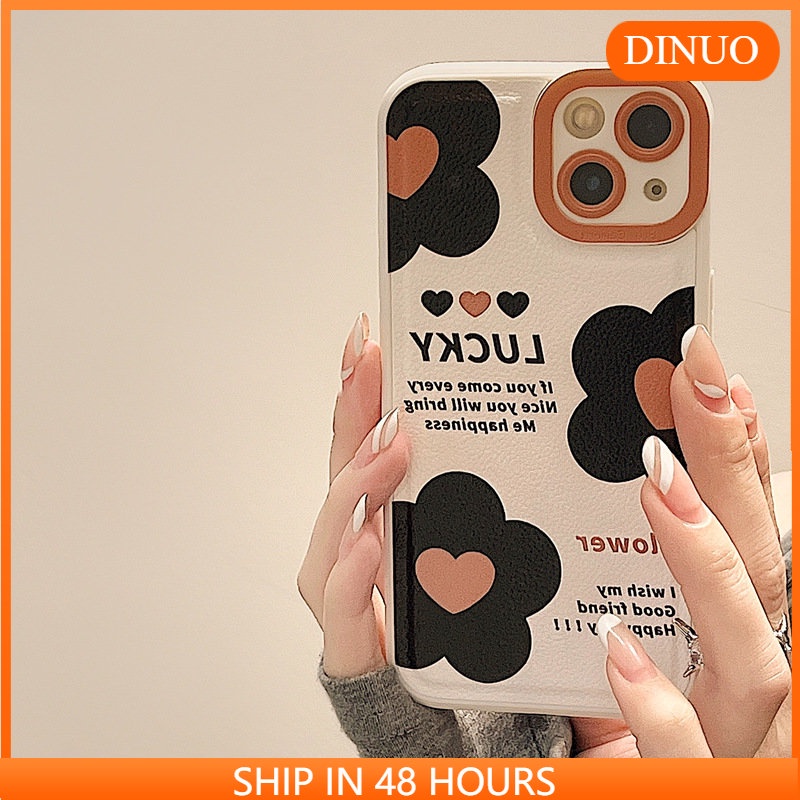 Ốp lưng iphone Ốp Điện Thoại Da Màu Đen Trơn Họa Tiết Hoa Cho iphone7 7plus 8 8plus xs 11 12 13 pro max plus max promax Dinuo case