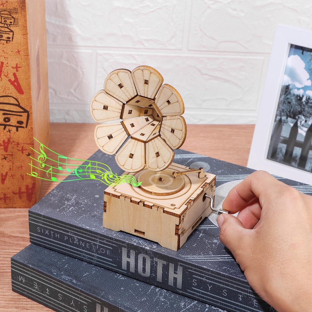 BEBETTERM Hộp Nhạc Bằng Gỗ Khắc Họa Tiết 3D Dễ Thương Cho Bé