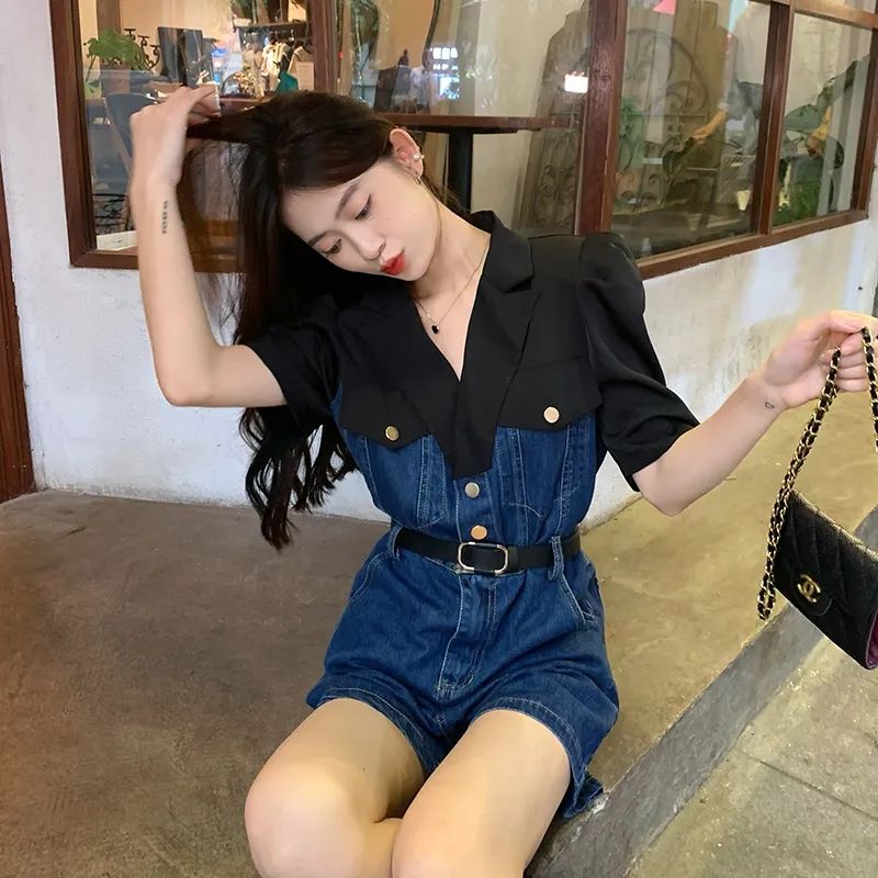 Jumpsuit denim dạng ngắn thời trang nữ mùa hè