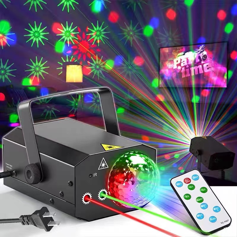 Đèn LED nháy theo nhạc kết hợp laser flash có điều khiển - đèn phòng bay chiếu ánh sáng laser