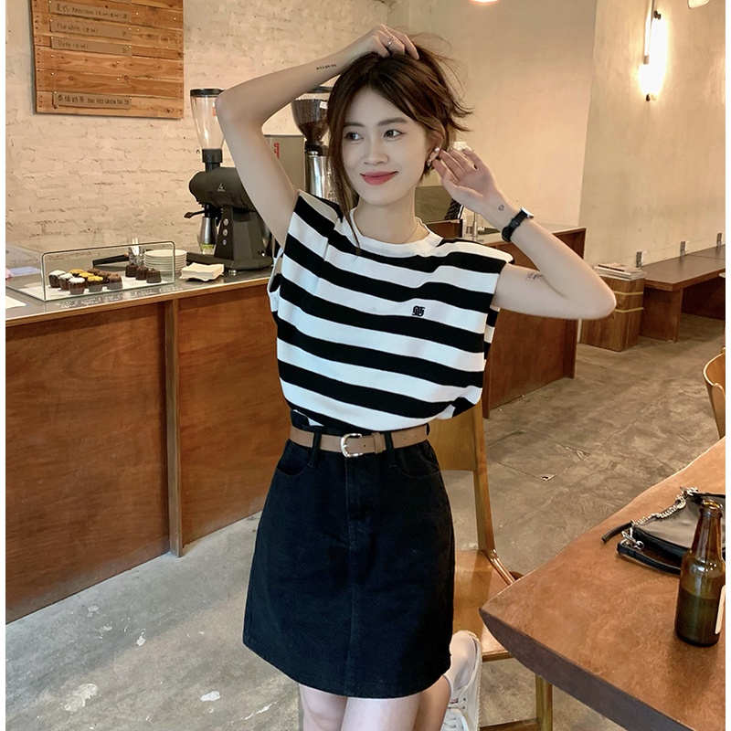 QKOOLE Áo Thun Nữ Cộc Tay Cổ Tròn Phong Cách Hàn Quốc