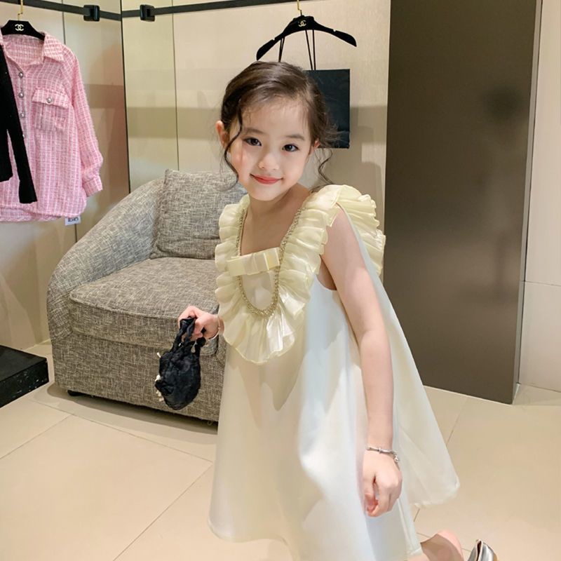 Đầm Công Chúa Mùa Hè Hai Dây Dáng Chữ A Tay Cộc Có Diềm Xếp Nếp Thời Trang Cho Bé Gái