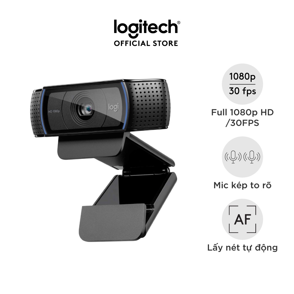 [Mã ELLOGIWL5 giảm 10% đơn 500K] Webcam Logitech C920 Pro - Full HD 1080p 30FPS mic kép to rõ, tự động lấy nét HD