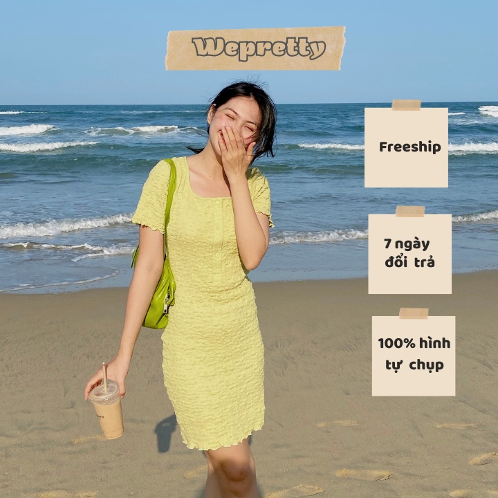 Váy suông body tôn dáng màu xanh bơ chất liệu thun xốp mềm mịn mặc đi biển Wepretty clothes