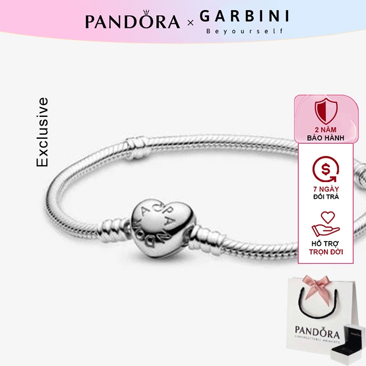 Vòng tay pandora charm Pandora Moments khoá trái tim lắc tay cao cấp S925 fullbox - Garbini