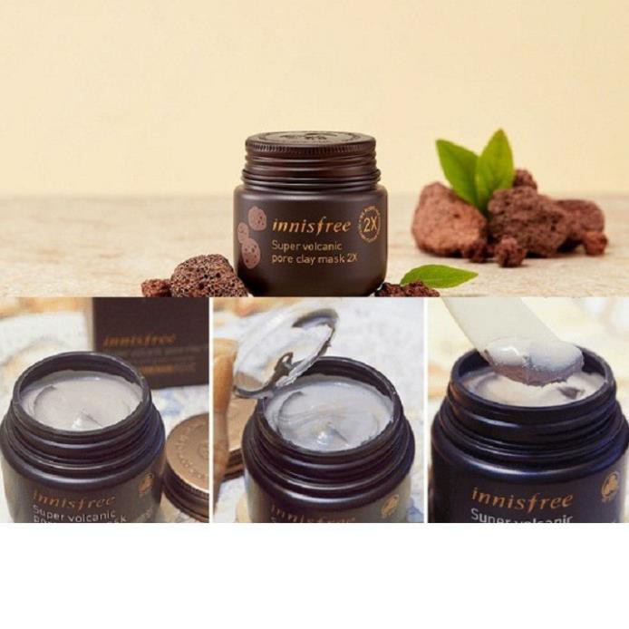 Mặt nạ đất sét Innisfree Super Volcanic Pore Clay Mask 2X Hàn Quốc 100ml loai bỏ mụn đầu đen giúp da mịn màng trắng sáng