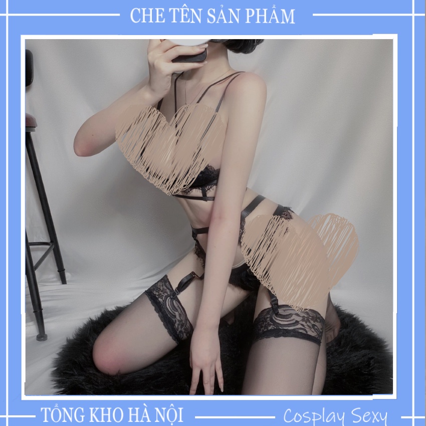 Bộ Đồ Lót Ren Sexy Nữ Liền Garter Gợi Cảm - Set Bikini Sexy Xuyên Thấu - Không Kèm Tất Freesize Bigsize Bi1980 - Ivyshop | BigBuy360 - bigbuy360.vn