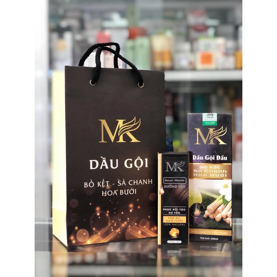Dầu gội bồ kết - xả chanh hoa bưởi MK 300ml tặng kèm serum dưỡng tóc 35ml
