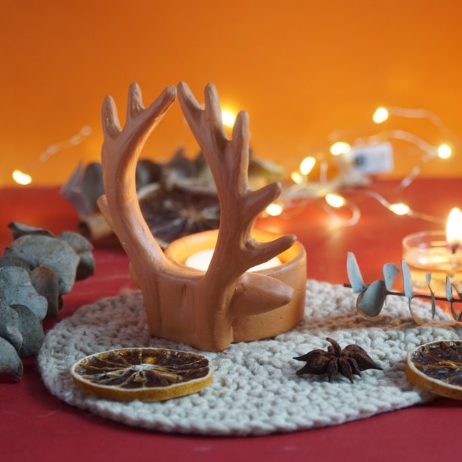 Đế Bỏ Nến Tealight Đất Nung - Sừng Tuần Lộc - DN39