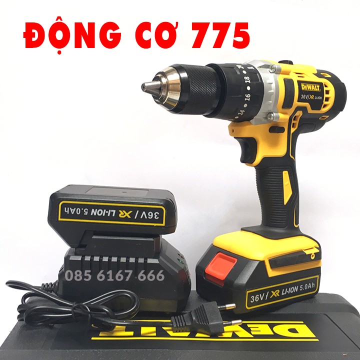 TẶNG BỘ PHỤ KIỆN 69 CHI TIẾT - Máy Khoan Pin DEWALT 36V  - Động cơ 775 - Có Búa - Máy khoan dùng pin DEWALT 36V