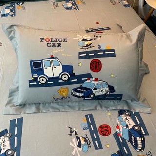 Bộ Chăn Ga Gối Cotton Lụa Hoạt Hình Xe Cảnh Sát