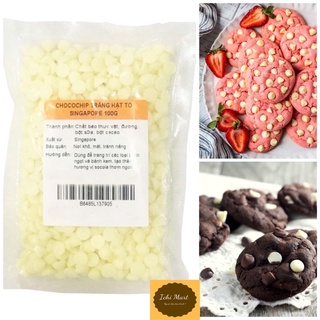 Chocochip trắng hạt to Singapore 100g, Dùng để trang trí các loại bánh ngọt và bánh kem, tạo thêm hương vị socola