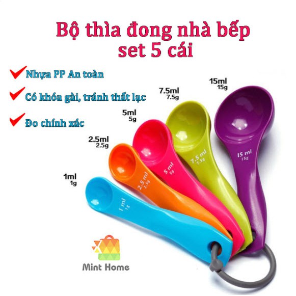 [HCM] Bộ thìa đong, muỗng đong nhà bếp set 5 cái, thìa đo lường, định lượng bột, sữa, gia vị