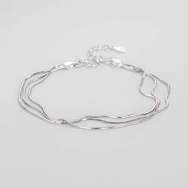Lắc tay sợi mì trơn bạc ý 925